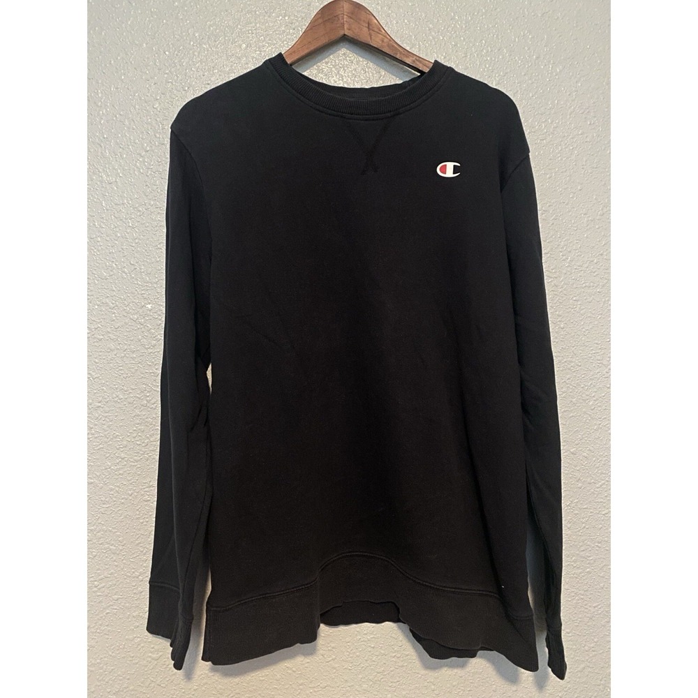 Champion Small C Logo Crewneck Sweatshirt Black‎ Mens Medium Powerblend Pullover